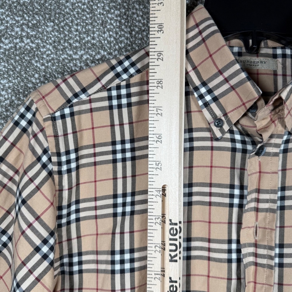 Burberry Button Down Shirt Mens Medium Beige Nova Check Short Sleeve READ - Picture 6 of 8